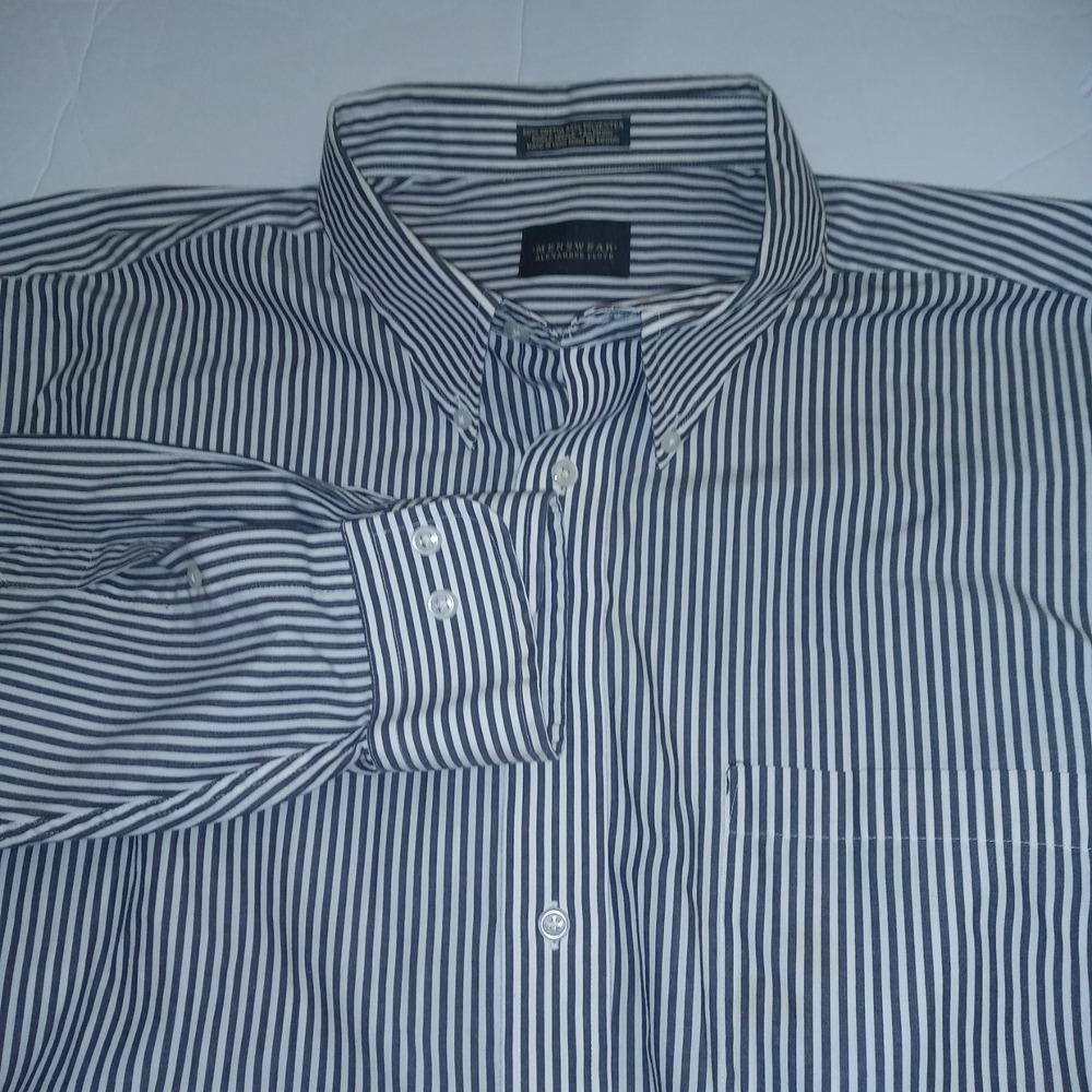 Menswear Alexander Lloyd Shirt Mens 19 35/36 Tall Black Striped Button Down VTG